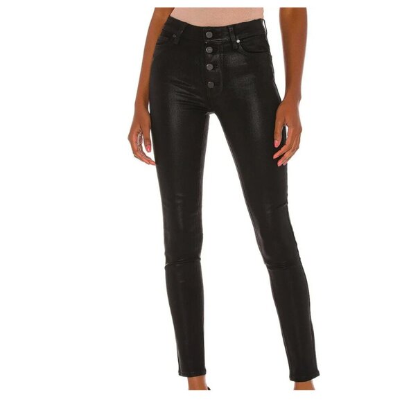 Paige Hoxton Ultra Skinny Exposed Buttonfly in Black Fog Luxe Coated Size 28 - Picture 13 of 13